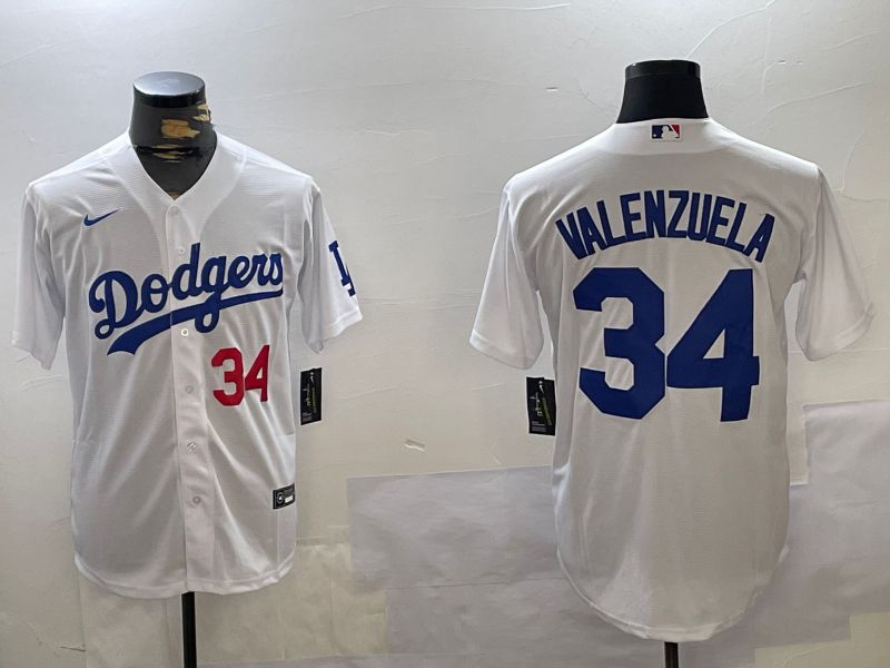 Men Los Angeles Dodgers 34 Valenzuela White Game 2024 Nike MLB Jersey style 11202